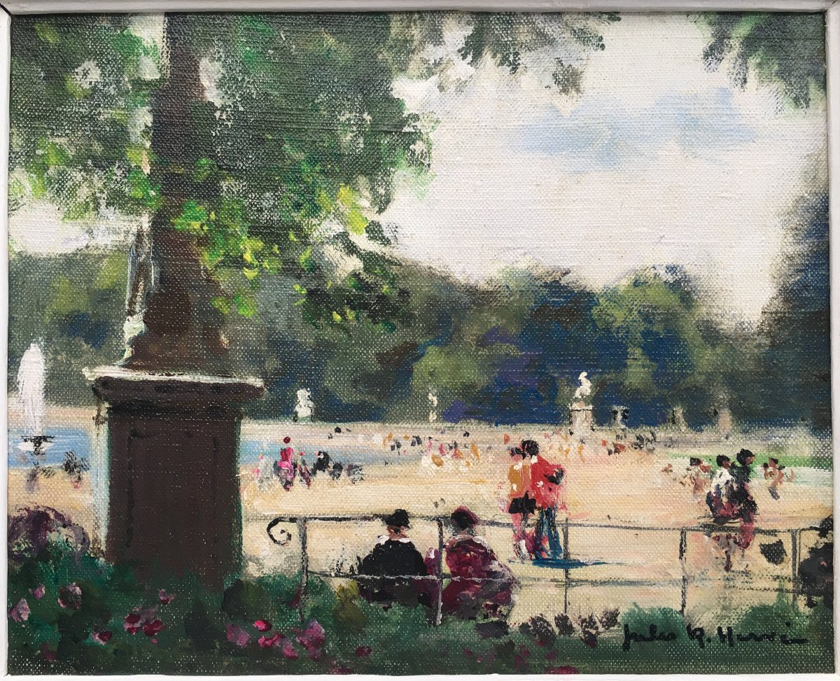 tableau peinture Jules René Hervé - le Grand bassin des Tuileries Paris