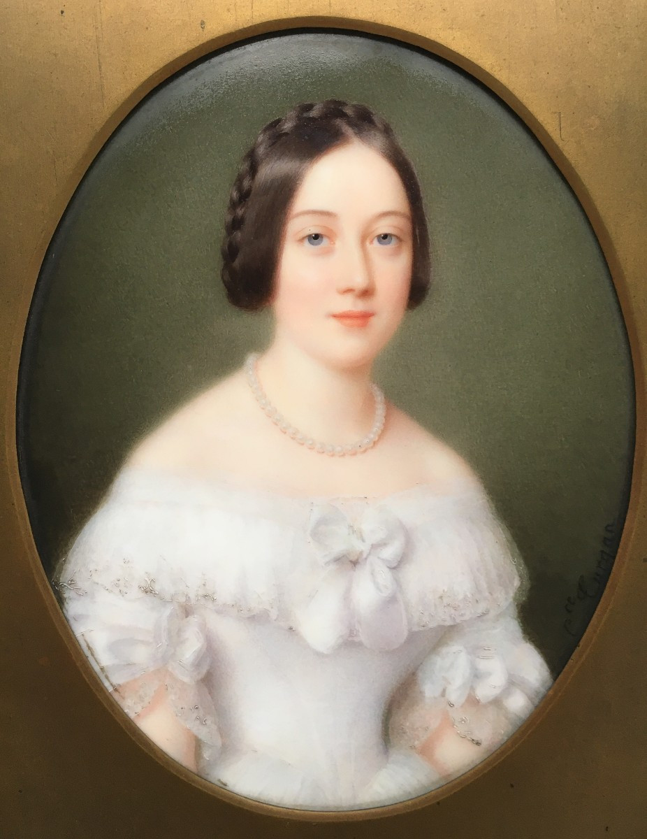 Portrait Of A Woman, Porcelain Painting By Clémence Turgan, Student Of Marie Victoire Jaquotot