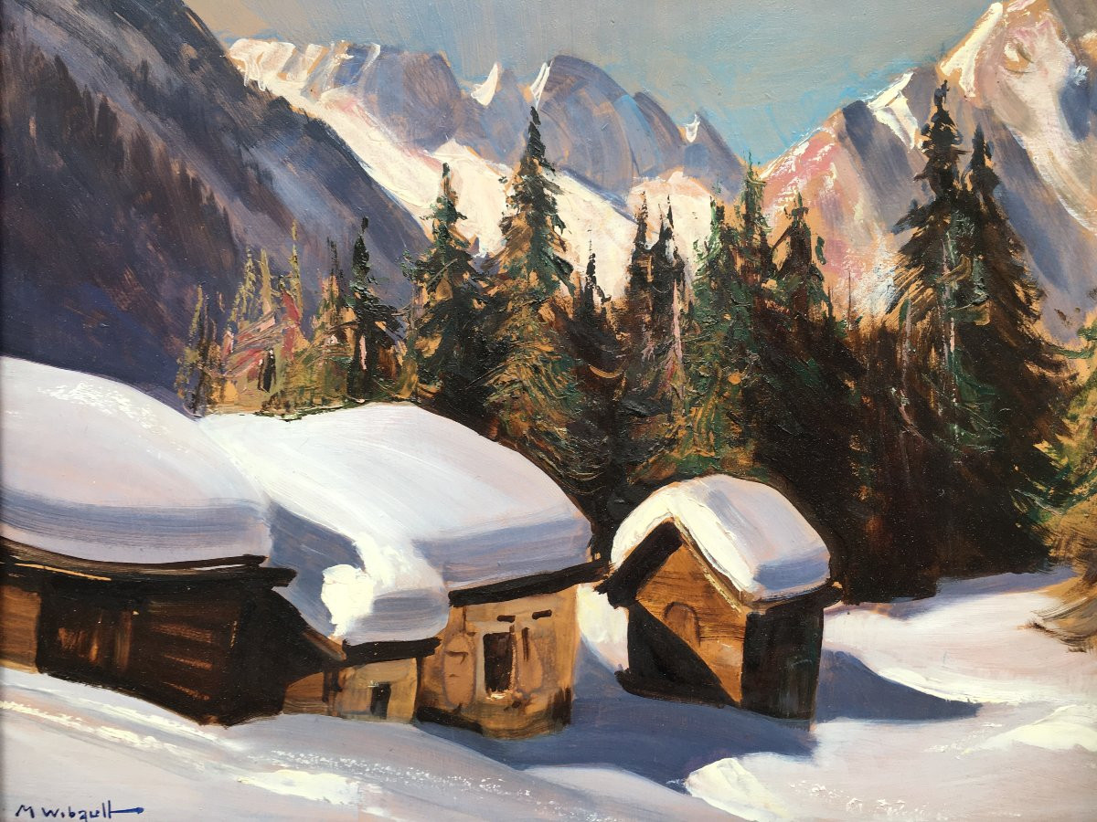 Mountain Painting By Marcel Wibault, Chamonix-argentière-photo-3