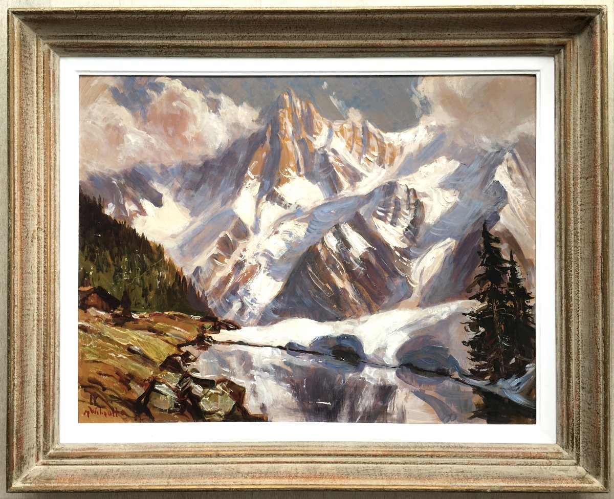 Tableau peinture de montagne par Marcel Wibault Chamonix l'Aiguille du Midi-photo-2
