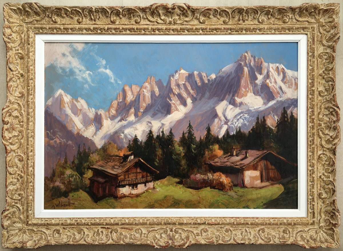 grand tableau Marcel Wibault peintre de Montagne Les Aiguilles de Chamonix-photo-2