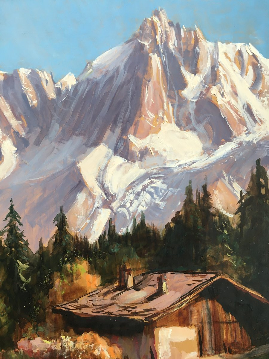 grand tableau Marcel Wibault peintre de Montagne Les Aiguilles de Chamonix-photo-3