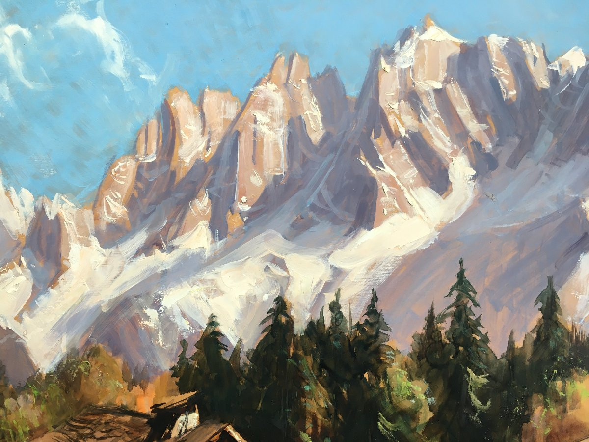 grand tableau Marcel Wibault peintre de Montagne Les Aiguilles de Chamonix-photo-4
