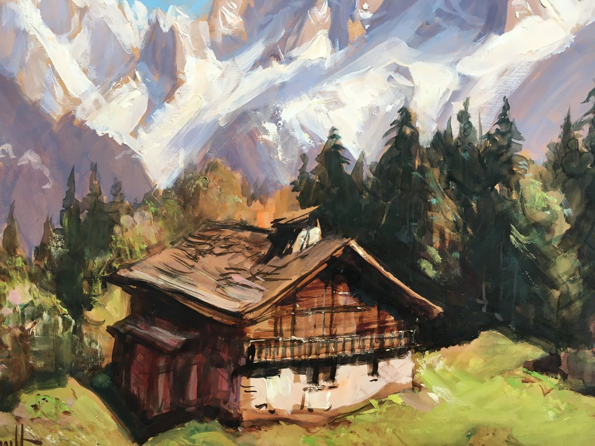 grand tableau Marcel Wibault peintre de Montagne Les Aiguilles de Chamonix-photo-1