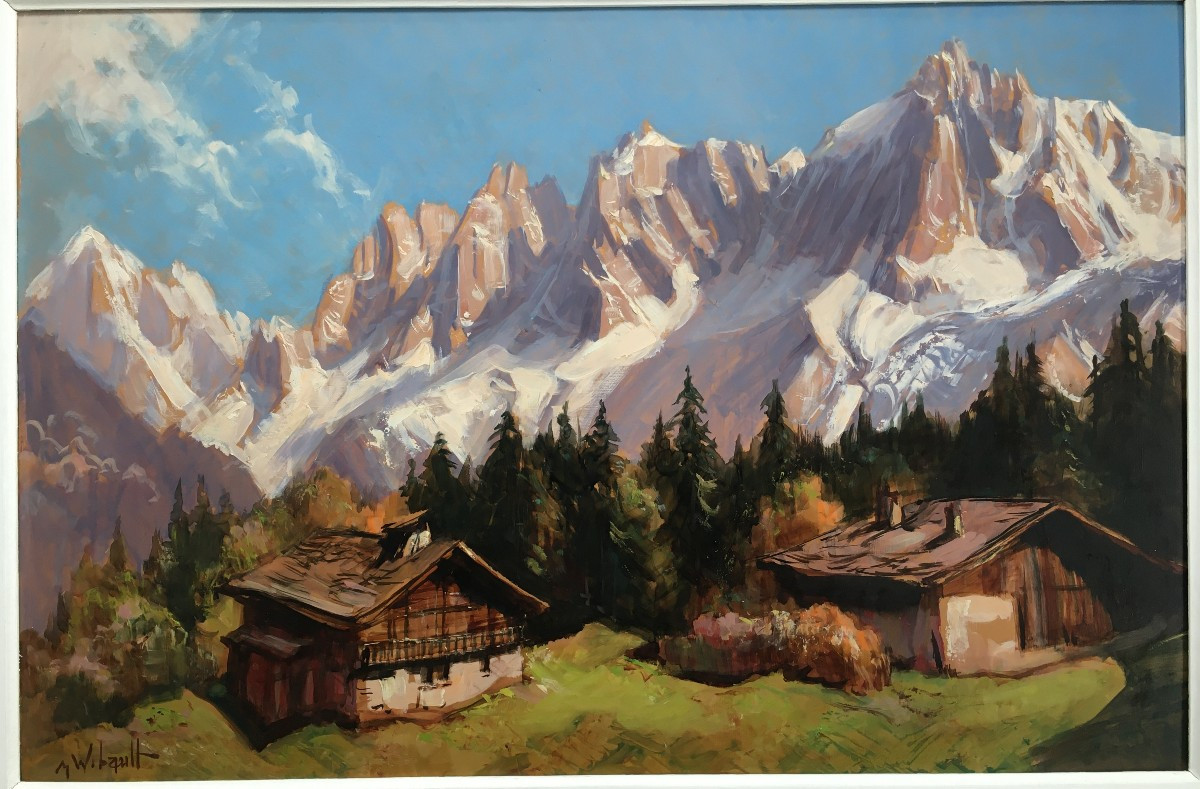 grand tableau Marcel Wibault peintre de Montagne Les Aiguilles de Chamonix