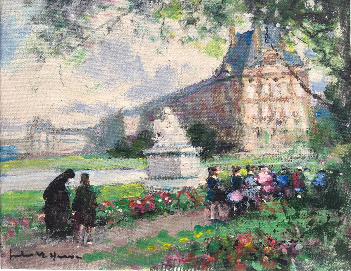 tableau peinture Jules René Hervé - Paris Le Louvre et les Tuileries-photo-3