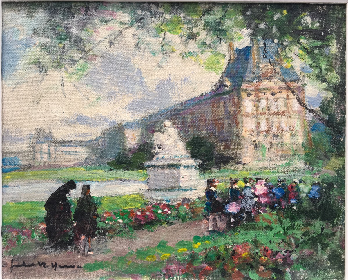 tableau peinture Jules René Hervé - Paris Le Louvre et les Tuileries