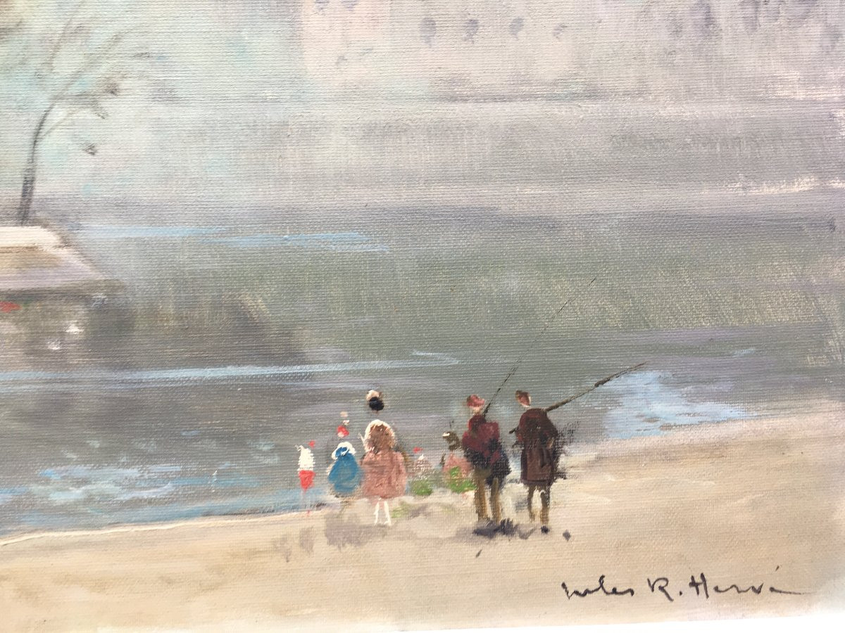 tableau peinture de Jules René Hervé - Paris la Seine et Notre Dame-photo-1