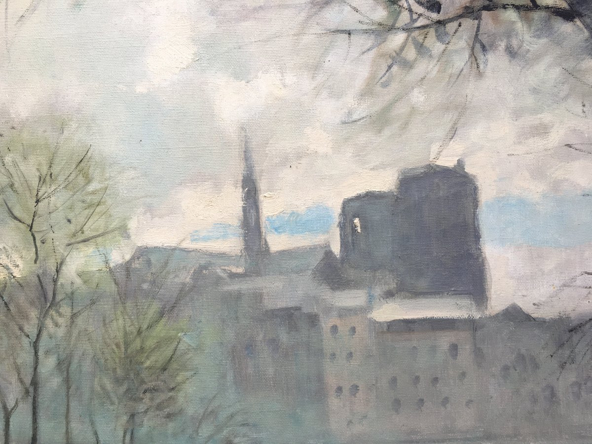 tableau peinture de Jules René Hervé - Paris la Seine et Notre Dame-photo-2