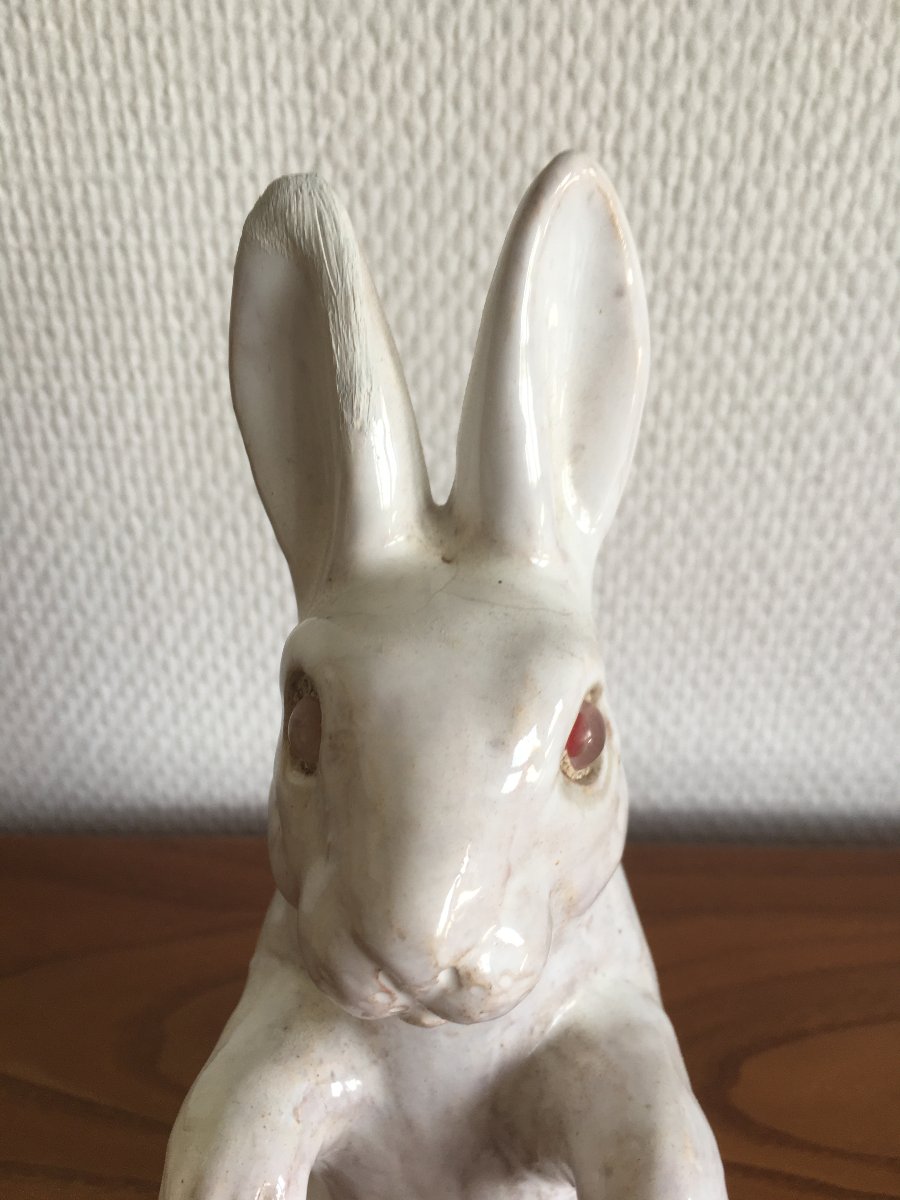 Standing Rabbit Figurine Made Of Bavent Earthenware, Manufactured By Tn (tuilerie Normande)-photo-2