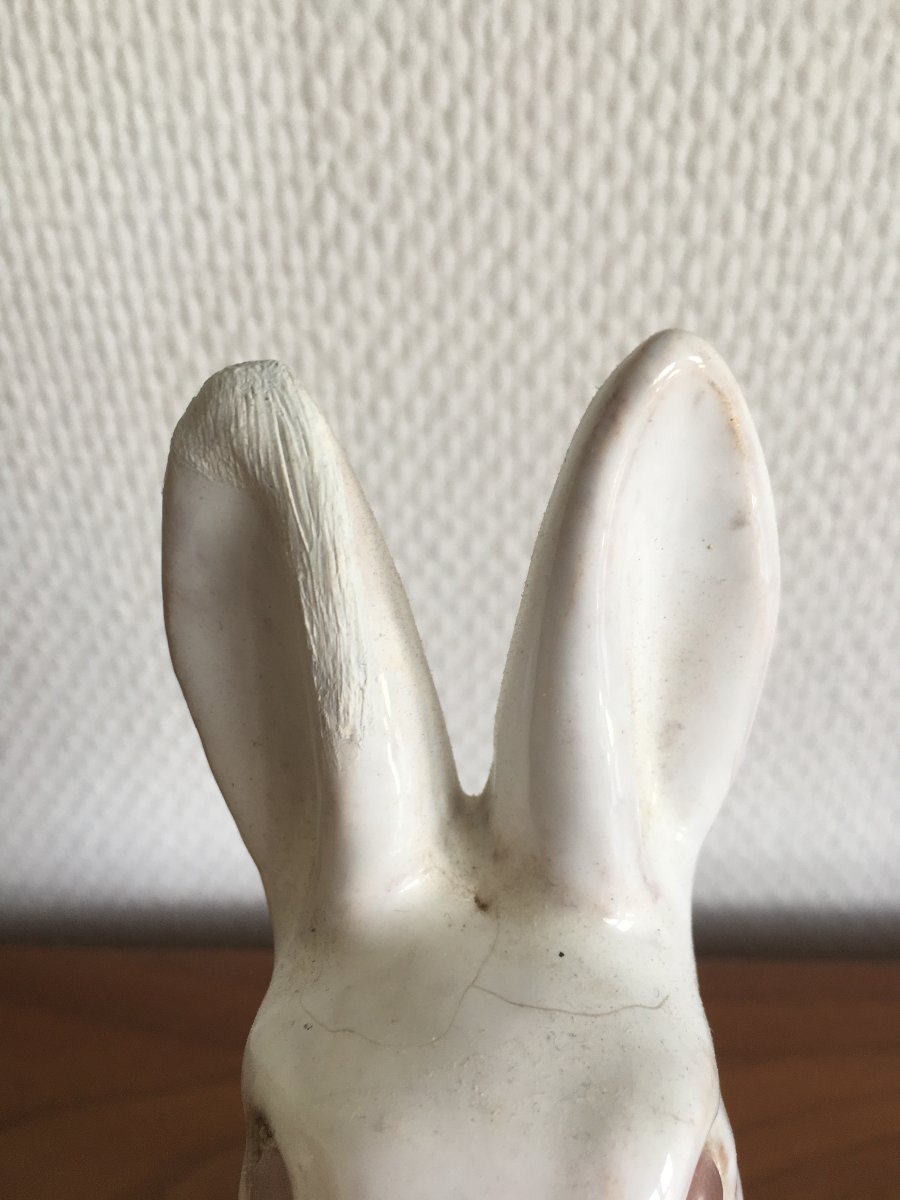 Standing Rabbit Figurine Made Of Bavent Earthenware, Manufactured By Tn (tuilerie Normande)-photo-3