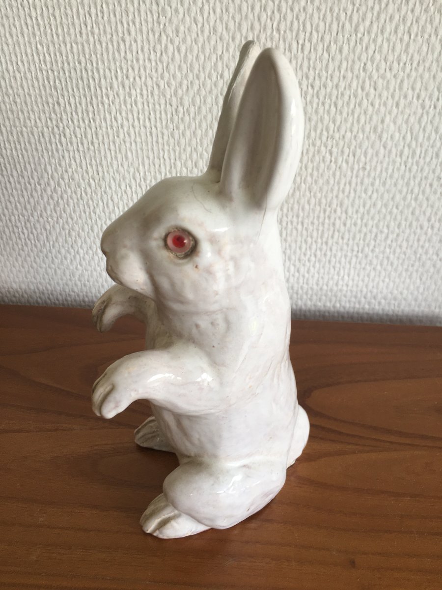 Standing Rabbit Figurine Made Of Bavent Earthenware, Manufactured By Tn (tuilerie Normande)-photo-4