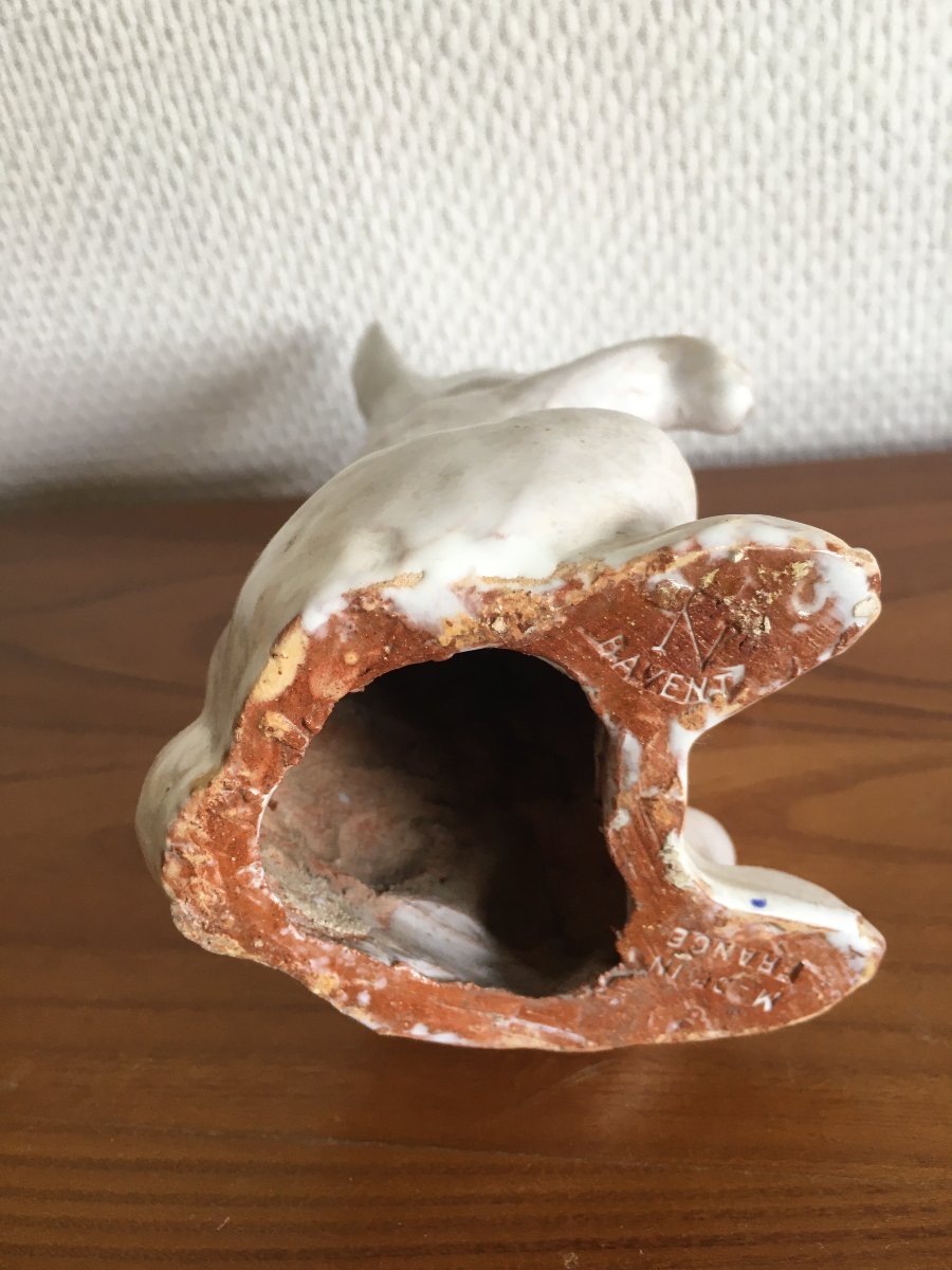 Standing Rabbit Figurine Made Of Bavent Earthenware, Manufactured By Tn (tuilerie Normande)-photo-3