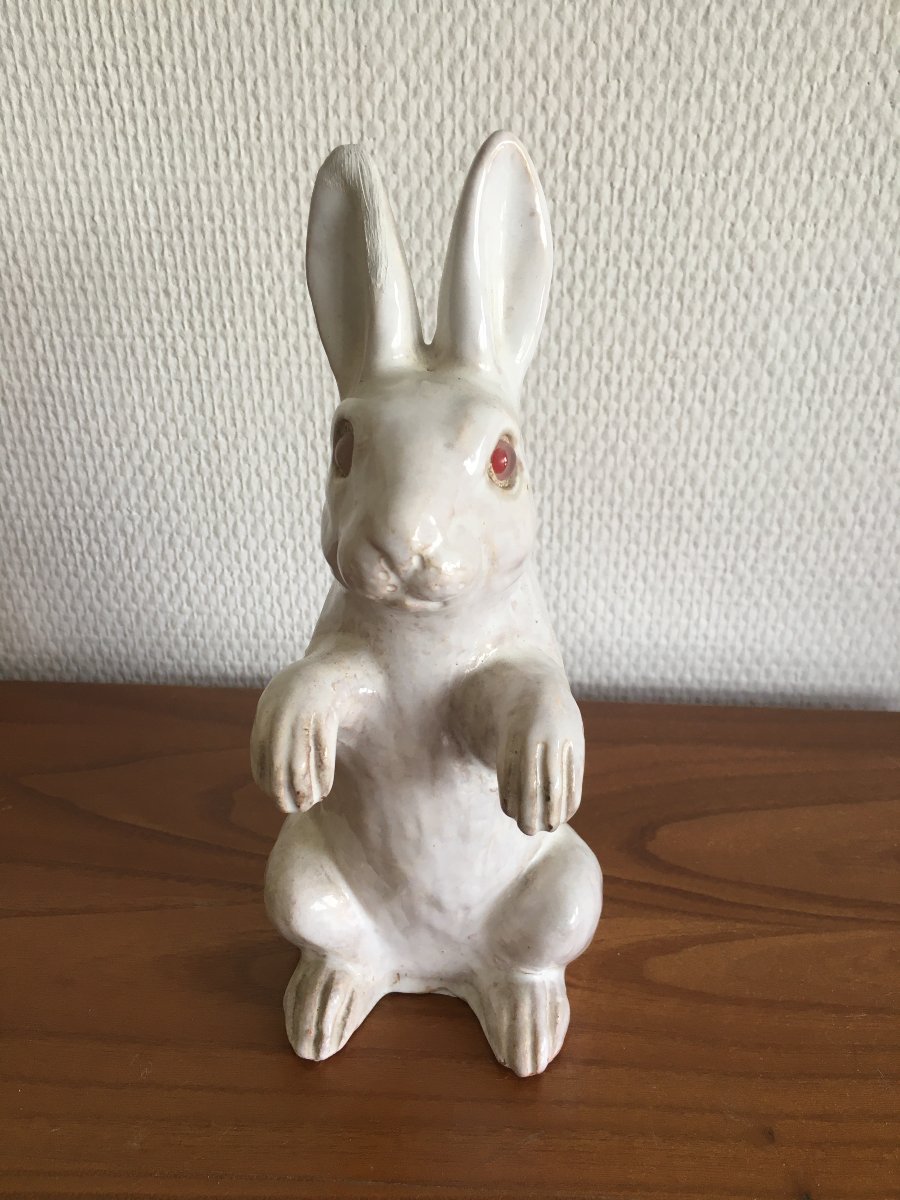 Standing Rabbit Figurine Made Of Bavent Earthenware, Manufactured By Tn (tuilerie Normande)