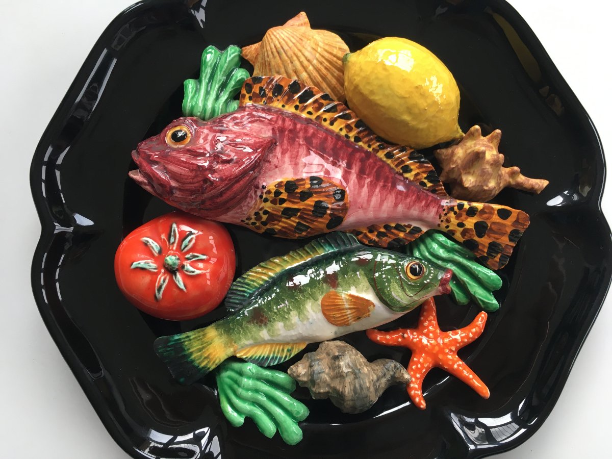 Large Lamarche "trompe l'œil" Seaside-themed Plate, Marseille, 28 Cm-photo-2