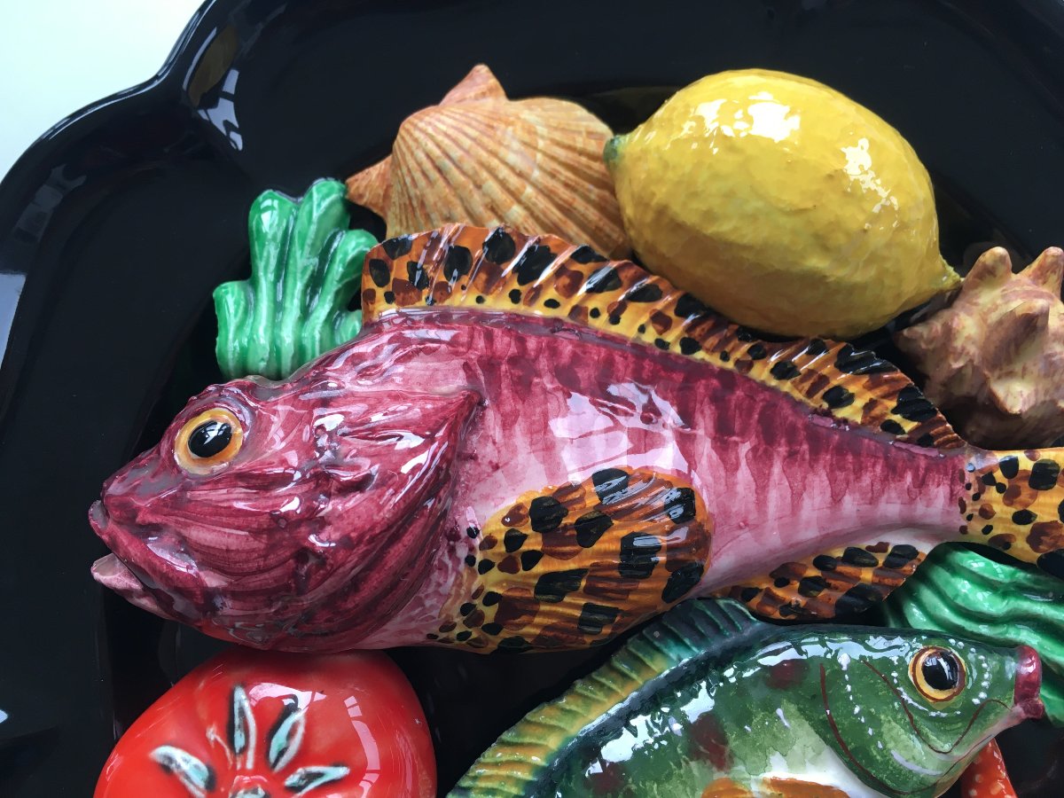 Large Lamarche "trompe l'œil" Seaside-themed Plate, Marseille, 28 Cm-photo-3