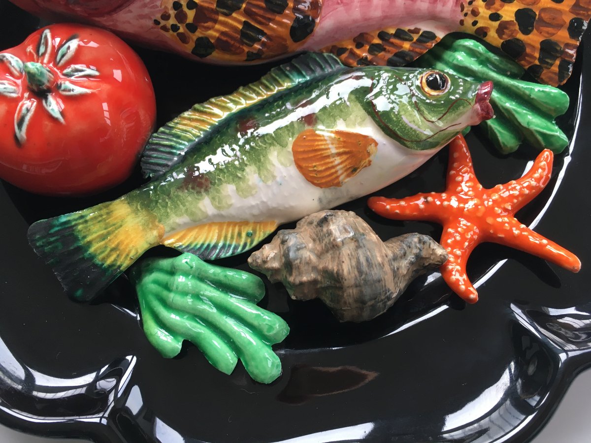 Large Lamarche "trompe l'œil" Seaside-themed Plate, Marseille, 28 Cm-photo-1