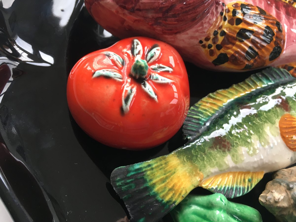 Large Lamarche "trompe l'œil" Seaside-themed Plate, Marseille, 28 Cm-photo-2