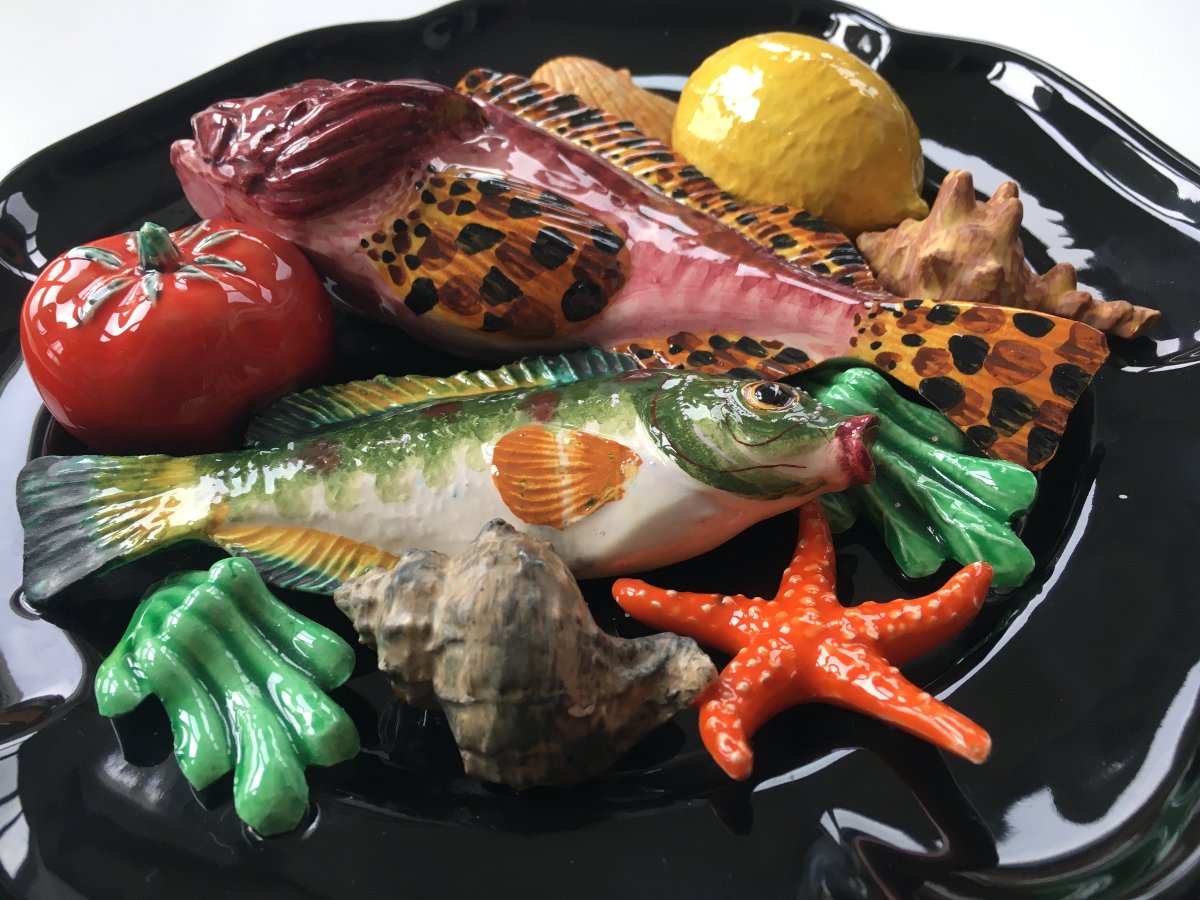 Large Lamarche "trompe l'œil" Seaside-themed Plate, Marseille, 28 Cm-photo-3
