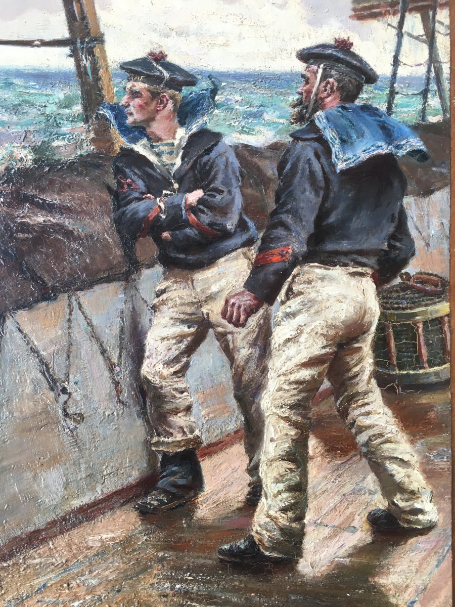 Superbe Tableau Léon Couturier (1842-1935) Peintre De La Marine, Mer, Bateaux-photo-3