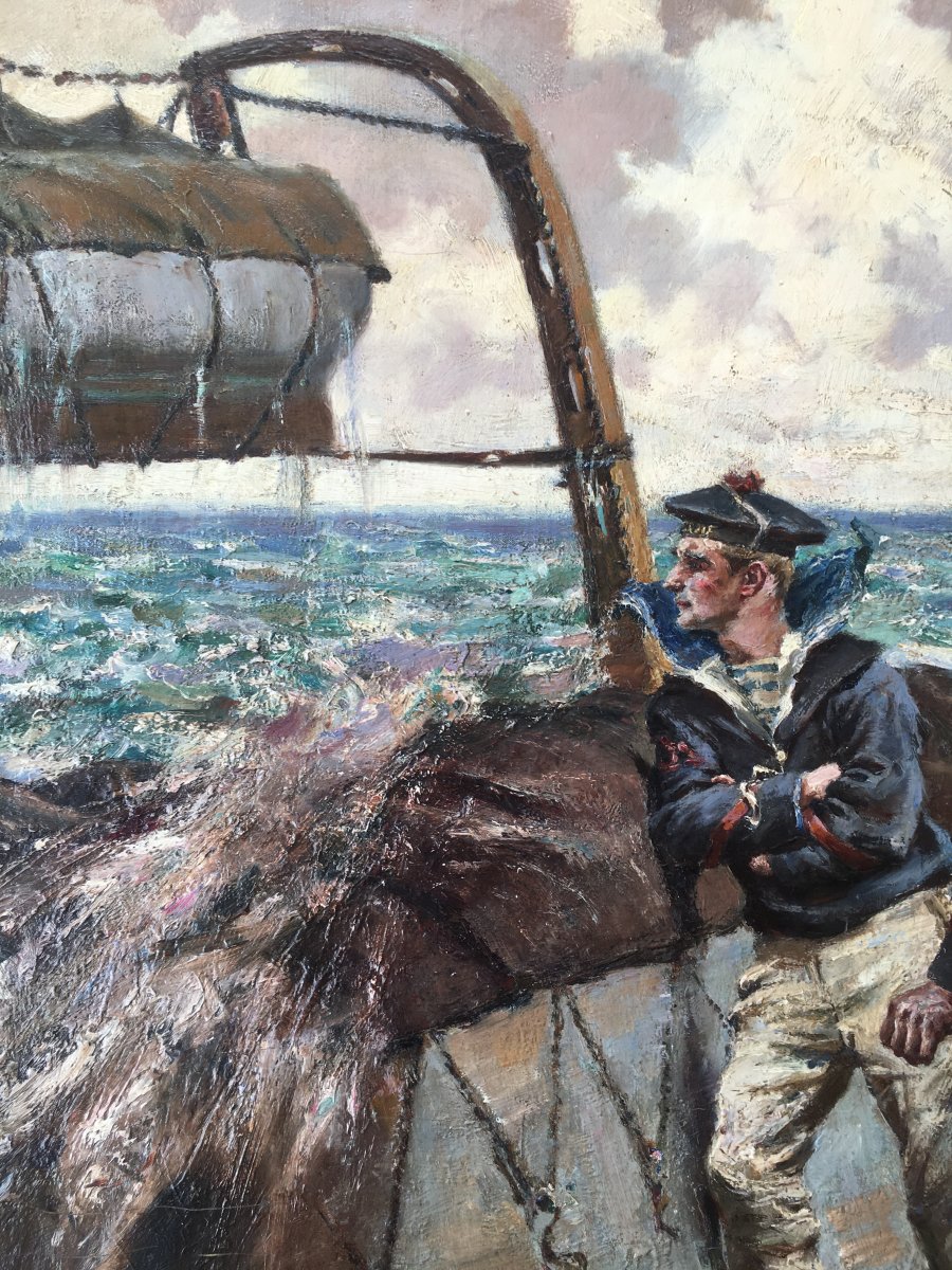 Superbe Tableau Léon Couturier (1842-1935) Peintre De La Marine, Mer, Bateaux-photo-1