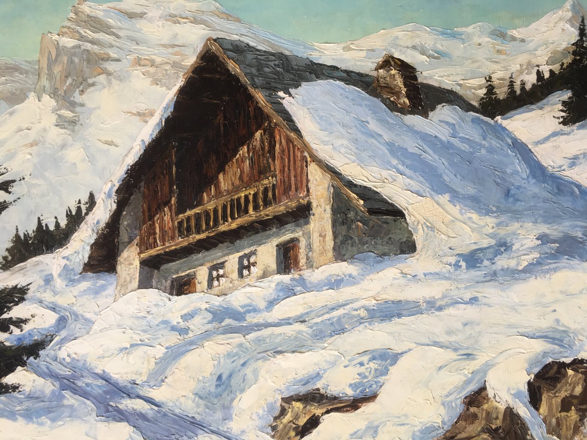 Tableau Peinture Paul Corbet Peintre De Montagne Chalet à Megève  (Wibault Contencin ...)-photo-3