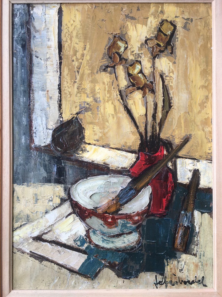 Tableau Peinture Jef Friboulet Nature Du Morte Du Peintre Années 50-photo-2