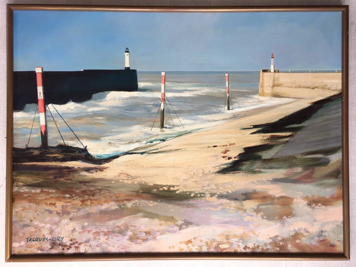 Very Beautiful Table Seaside Jacques Ciry (1914-1982) Marine Painting Lighthouse