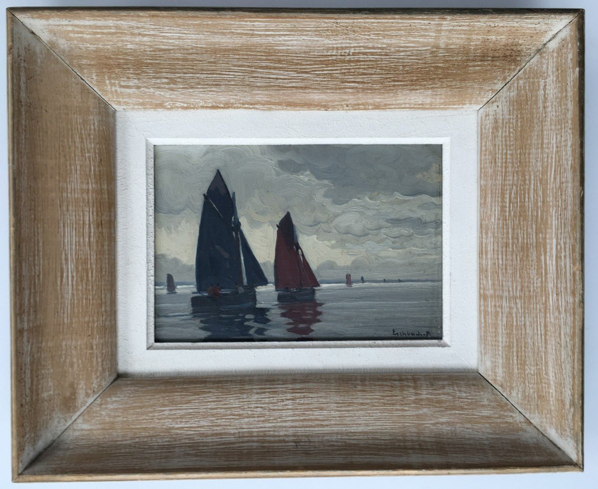 Painting Paul Eschbach 1881-1961 Painter From Brittany Concarneau-photo-2