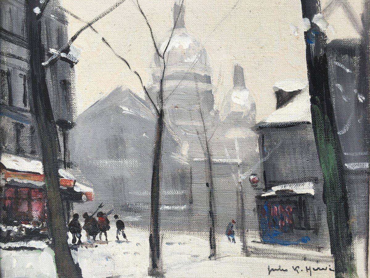Tableau Peinture Montmartre Sous La Neige Par Jules René Hervé-photo-3