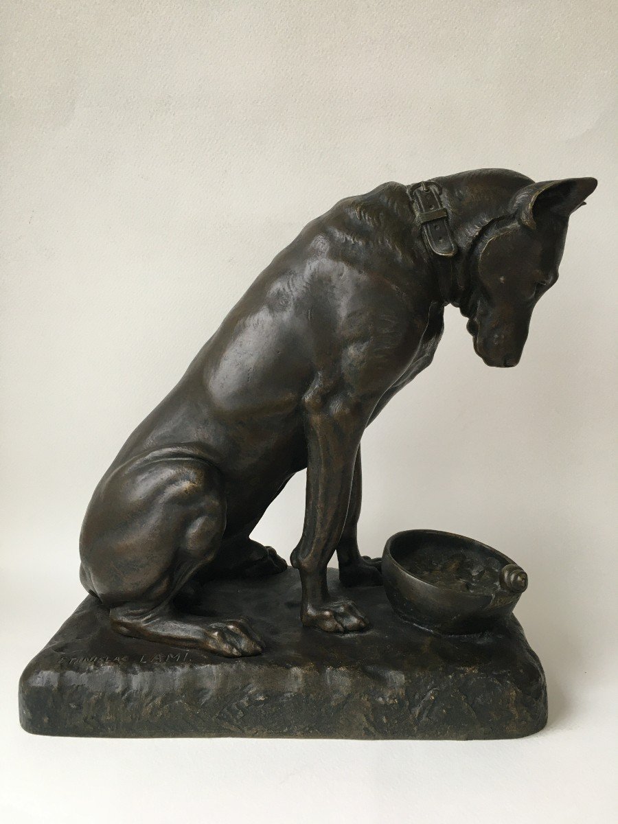 Bronze Sculpture The Dog And The Snail By Stanislas Lami 1858 1944