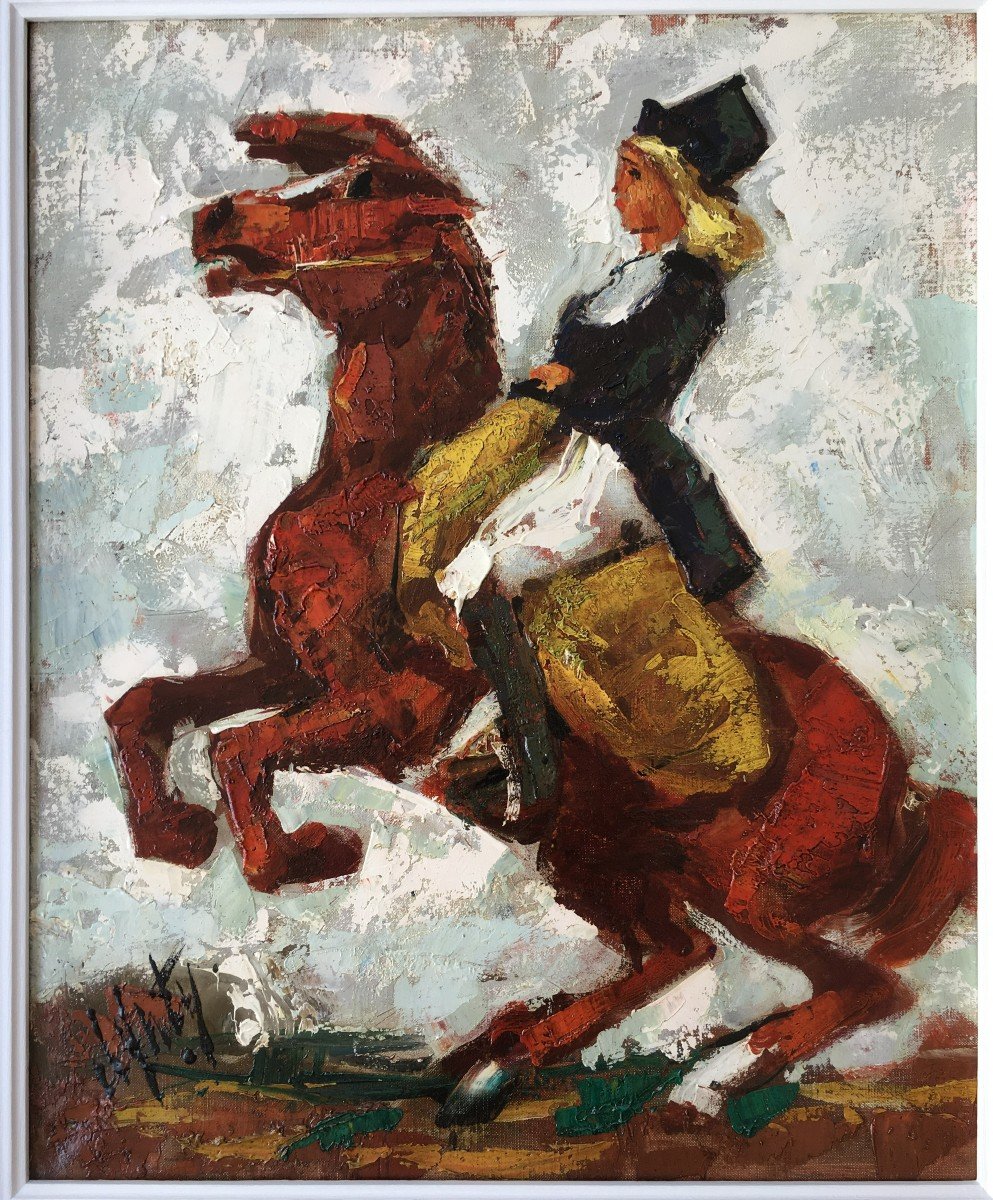 Superb Painting Henry d'Anty Rider Horse-photo-2