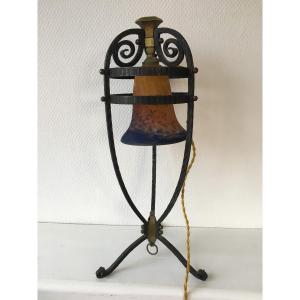 Belle Lampe Art Déco Fer Forgé Tulipe Muller Frères Lunéville