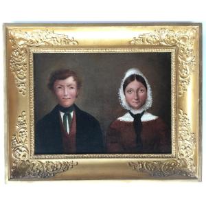 Charming 19th Century Painting Portrait Of Couple  Mid XIX Century