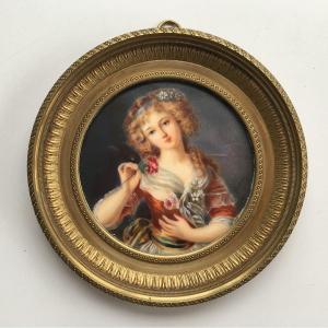 Miniature Portrait De Femme  Par Jean Urbain Guérin (1760-1836)