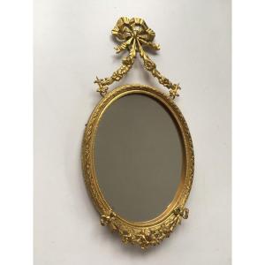 Petit Miroir XIXème Cadre Laiton Style Louis XVI