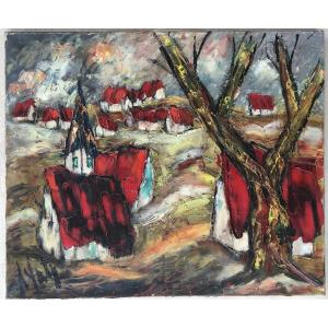 Tableau Maisons Aux Toits Rouges Par Henri d'Anty 1910-1998