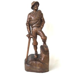 statue en bois sculpté alpiniste montagne Chamonix