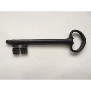 Large 18th Century Wrought Iron Key 20.5cm + Another