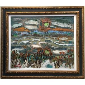 tableau paysage "la Dombes en hiver" par Jean Couty peintre de Lyon
