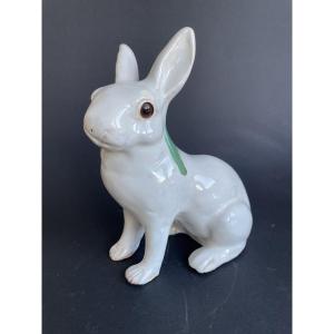 Lapin assis en faïence de Bavent fabrication TN (Tuilerie Normande)