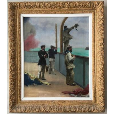 Superbe Tableau Léon Couturier (1842-1935) Peintre De La Marine, Mer, Bateaux