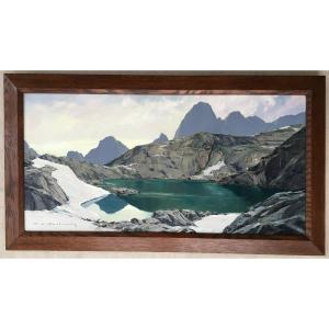 Tr&egrave;s Beau Tableau de Charles Henri Contencin Peintre De Montagne Vue Du Lac Noir &agrave; Chamonix