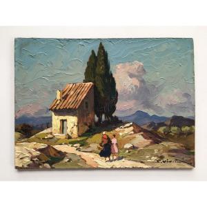 Table Painting By Gustave Vidal 1895-1966 Provence Corsica