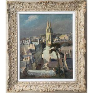 Painting Painting Emile Simon Breton Painter Brittany View Of Quimper
