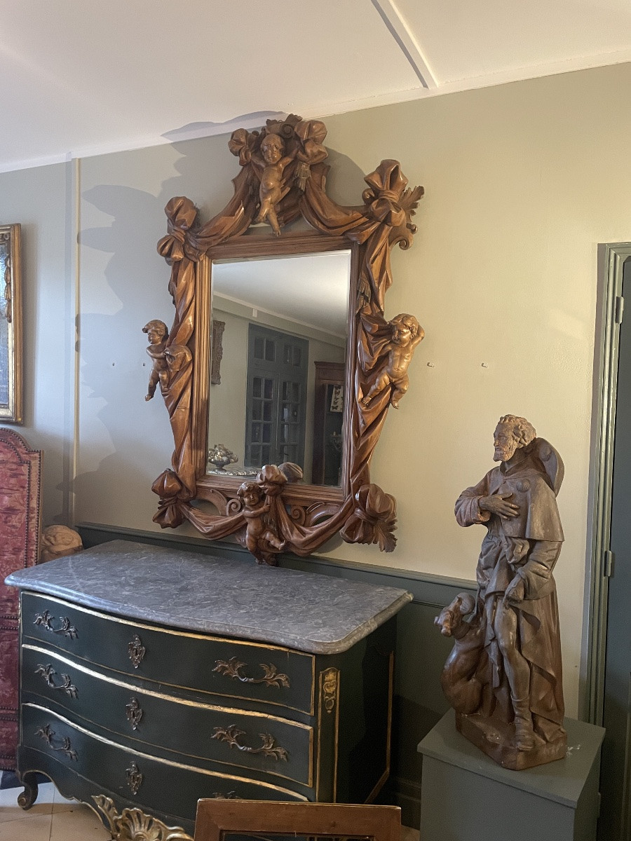 Large Baroque Mirror With Cherubs -photo-2