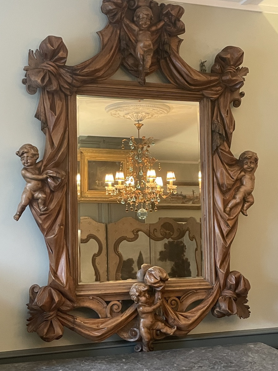 Large Baroque Mirror With Cherubs -photo-3