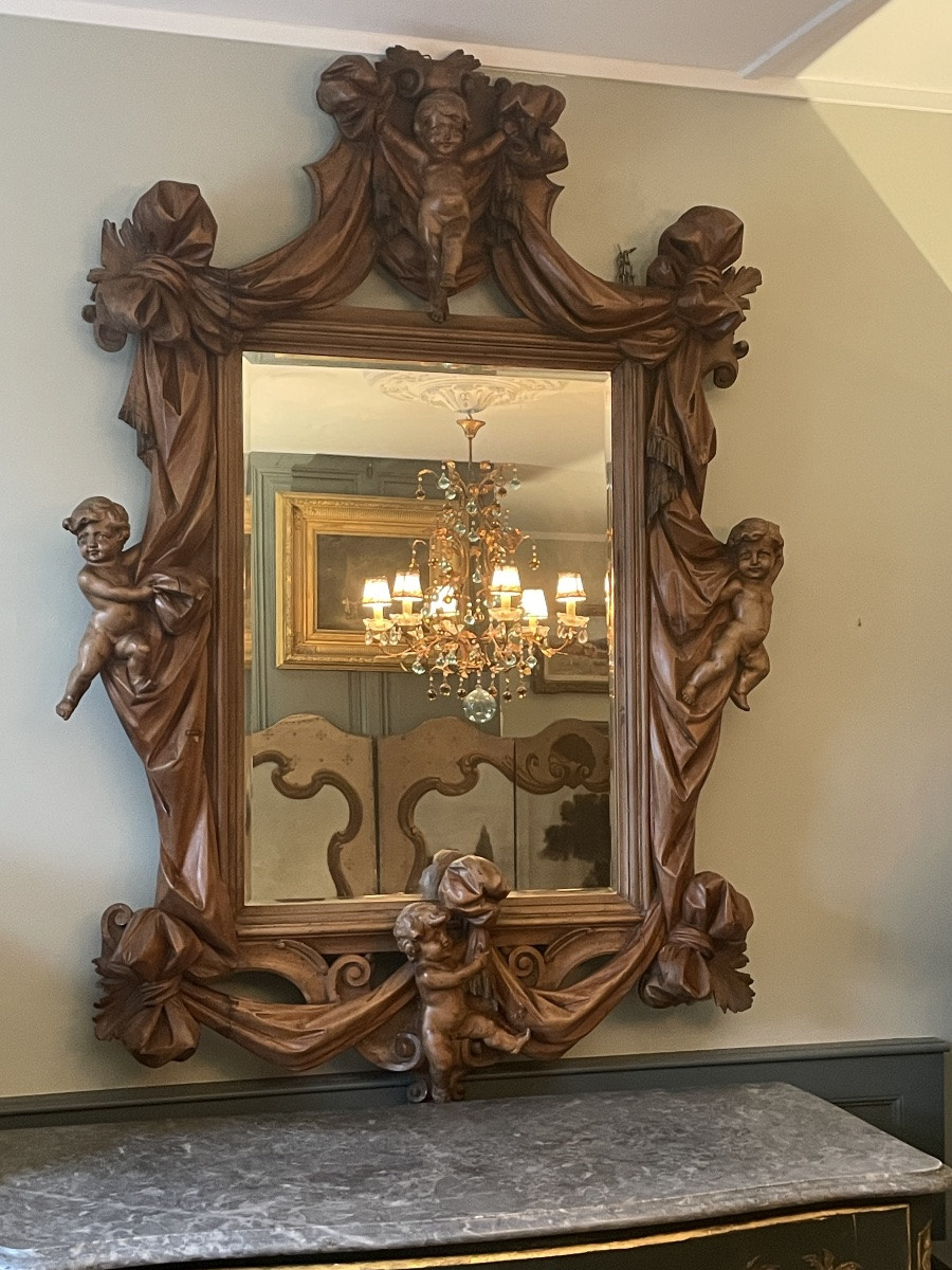 Large Baroque Mirror With Cherubs -photo-4