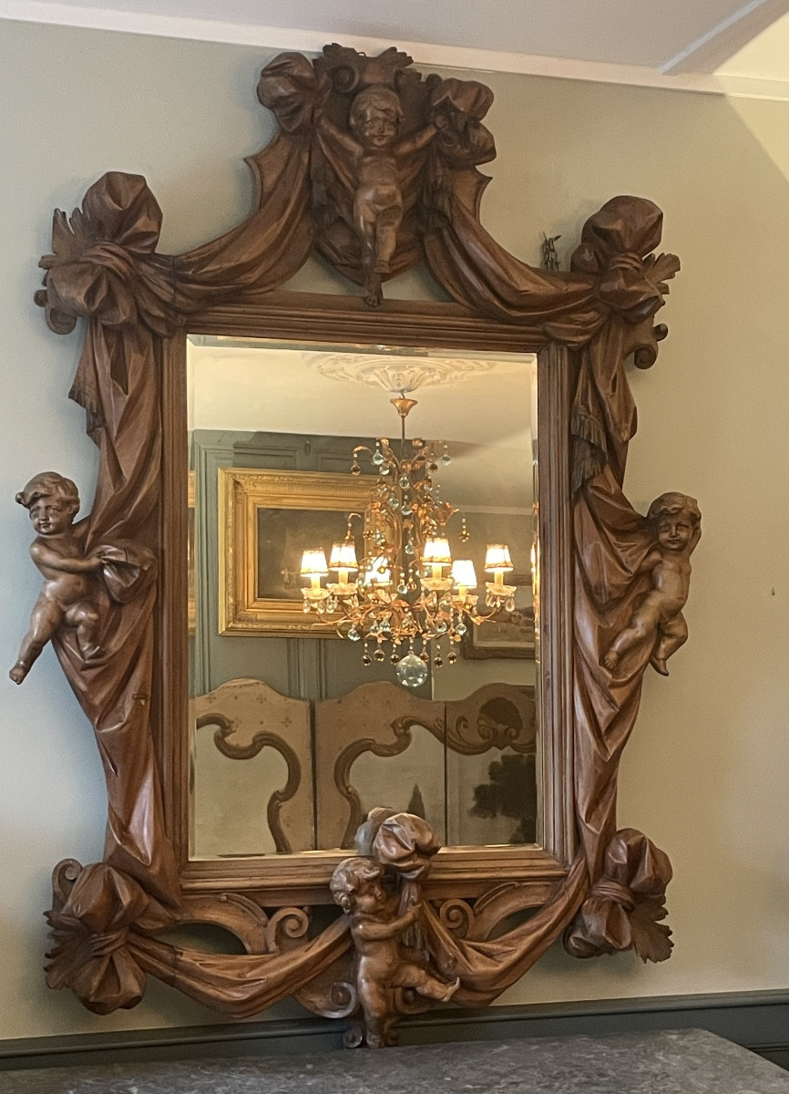 Large Baroque Mirror With Cherubs 