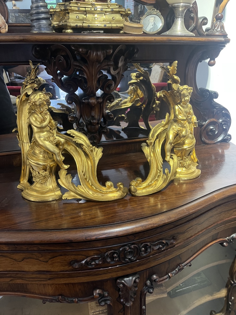 Pair Of Bronze Andirons, 40 Cm-photo-2